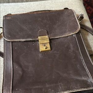 Well-loved Bally Dark Brown Leather Messenger Bag